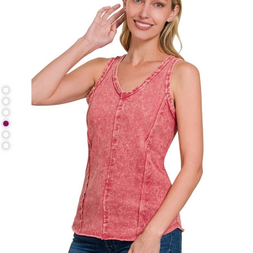 Zenana Acid Wash Tank, Racer Back Size L Redish New Cabernet